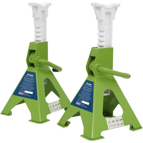 Sealey Axle Stands (Pair) 3 Tonne Capacity per Stand Ratchet Type - Hi-Vis Green VS2003HV