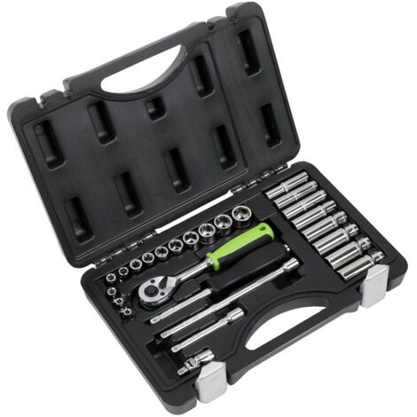 Sealey Metric Socket Set 26pc 1/4""D Chrome Deep And Standard Length S01234
