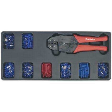 Sealey TBT16 Premier Ratchet Crimper & Assorted Insulated Terminal Set with Tool Tray 325pc (1/2)