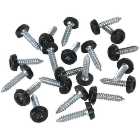 Sealey PTNP7 Numberplate Screw with Plastic Enclosed Head 4.8 x 24mm, Black - Pack of 50 (1/3)