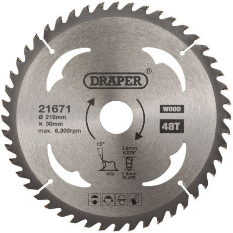 High-Performance Draper TCT Circular Saw Blade for Wood, 210mm Diameter, 48 Teeth, Model 21671 (1/2)