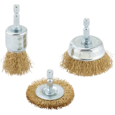 Draper Brassed Steel Crimped Wire Brush Set – 3-Piece Heavy-Duty Brass Wire Cleaning Brushes for Metal Surface Preparation and Rust Removal (1/2)