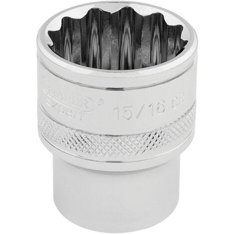Draper 15/16" AF 12-Point Socket, 1/2" Drive, Packaged, Polished Chrome Finish, Model 33724 (1/5)