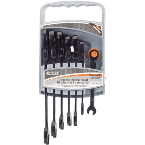 Draper 7-Piece Flexible Head Ratcheting Combination Spanner Set with Metric Sizes (Model 15087) (1/5)