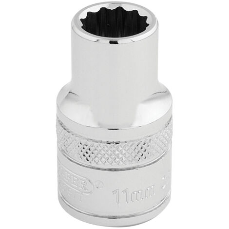 Draper 33095 1/2" Square Drive Hi-Torq® 12-Point Metric Socket (11mm) in Polished Chrome, 1/2" Drive, Packaged (1/5)