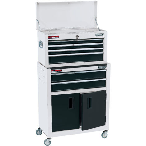 White Tool Cabinet and Toolbox Set, 61.6 x 33 x 99.8 cm, Durable Storage Organizer by Draper Tools and vidaXL