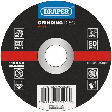 Draper 94793 DPC Metal Grinding Disc – 115 x 6 x 22.23mm, Heavy-Duty Abrasive Disc for Metal Grinding and Surface Preparation (1/2)