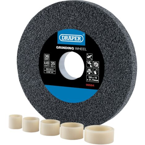 Draper Aluminium Oxide Bench Grinding Wheel, 150mm Diameter x 16mm Thickness, 36 Grit, Model 99564 (1/5)
