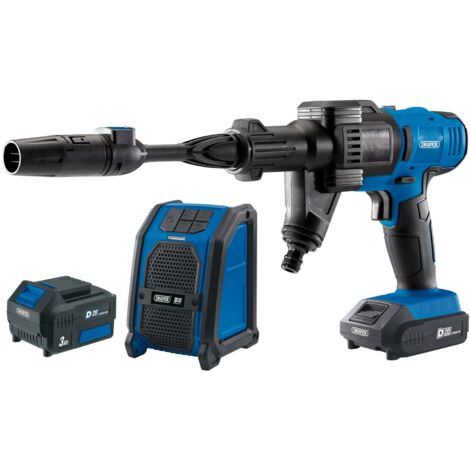 Draper D20 20V Cordless Pressure Washer and Wireless Speaker Combo with 2.0Ah and 3.0Ah Batteries and Fast Charger