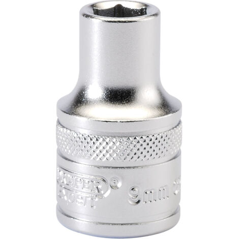 Draper 9mm 6-Point Socket, 1/2" Drive, Micro Satin Chrome Finish, Metric Size, Model 16597 (1/5)