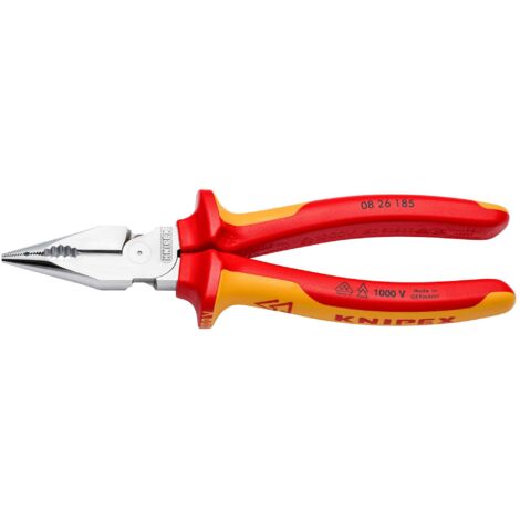 Draper Pointed Combination Pliers 13185 – 185mm Insulated Needle-Nose and Multi-Component Grip Pliers, VDE-Tested, Chrome-Plated