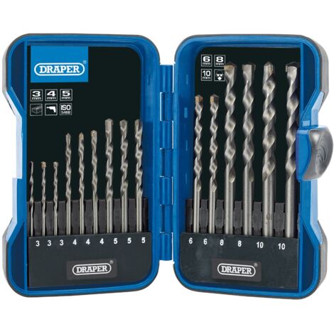 Draper 15-Piece TCT Masonry Drill Bit Set with Carbide Tips – Heavy-Duty Carbon Steel Construction for Concrete, Brick, and Stone Drilling