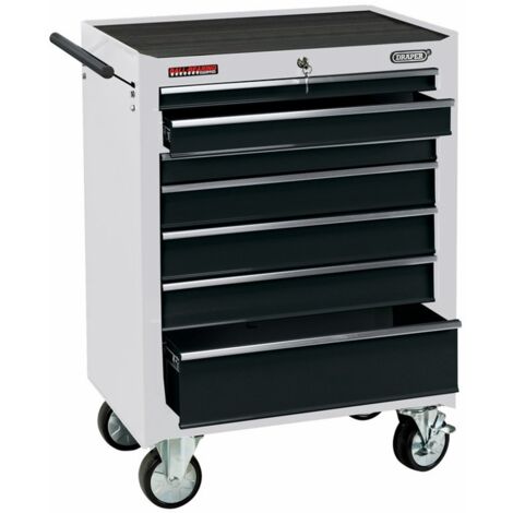 Draper 26-Inch White 7-Drawer Roller Cabinet with Locking Wheels and Heavy-Duty Steel Construction (1/2)