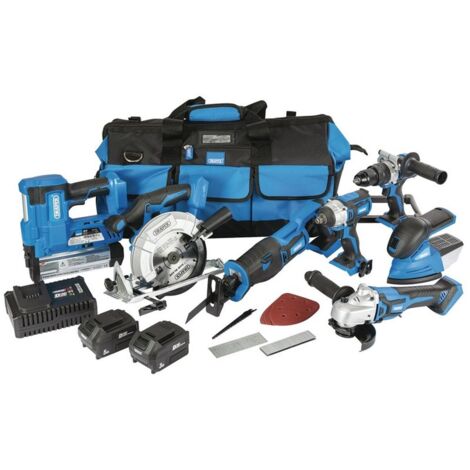 Draper D20 20V Jumbo Power Tool Kit with 13 Pieces, 2 Batteries (3.0Ah & 5.0Ah), Charger, and Tool Bag