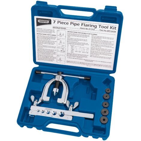 Draper 7-Piece Brake Pipe Flaring Kit (Model 51762) for Automotive Brake Line Flaring and Repair