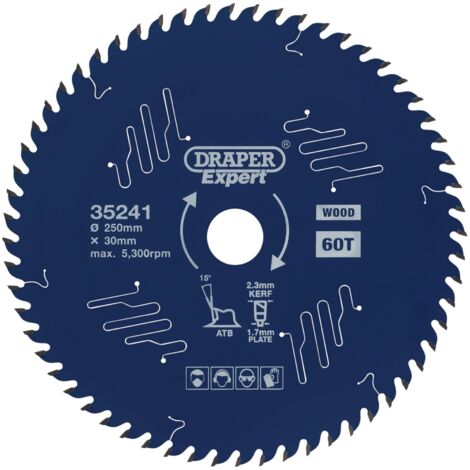 Draper Expert TCT Circular Saw Blade for Wood – 250 x 30mm, 60 Teeth, PTFE Coating, Model 35241 (1/5)