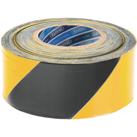 Draper Black and Yellow Barrier Tape Roll, 500M x 75mm, Heavy-Duty Safety Warning Tape (Model 69009) (1/5)