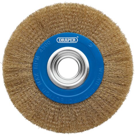 Draper 200mm Brassed Steel Bench Grinder Wire Wheel Brush - Heavy-Duty Wire Wheel for Metal Grinding and Surface Finishing (1/2)