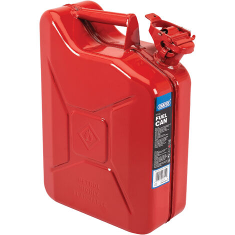 Draper 10L Red Steel Fuel Can - Durable, Leak-Proof Gasoline Container with Secure Cap