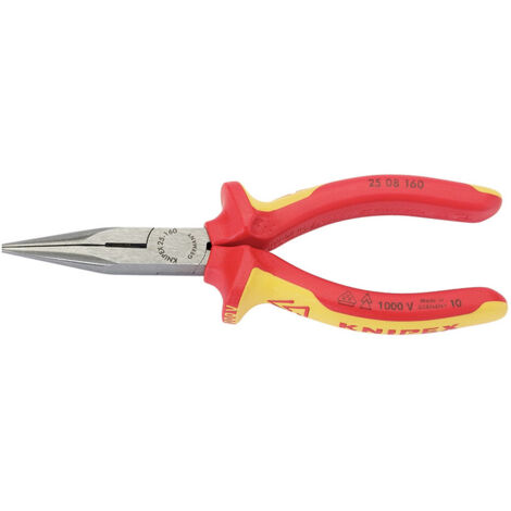 Draper Knipex VDE Fully Insulated Long Nose Pliers (160mm) – Professional Electrical Pliers with Safety Certification, Model 31944