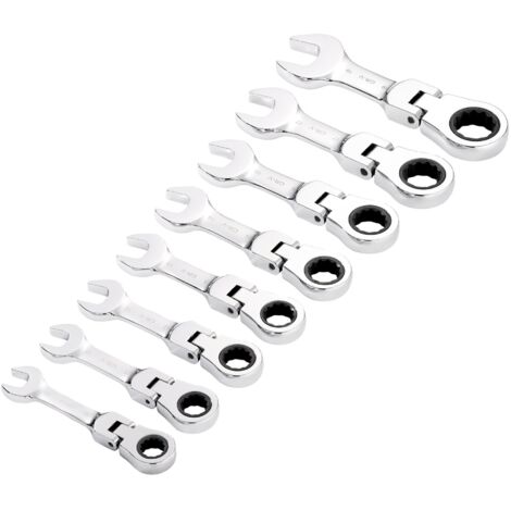 Draper 8-Piece Hi-Torq® Stubby Flexible Head Ratchet Spanner Set (Metric, Combination, Compact Design) (1/2)