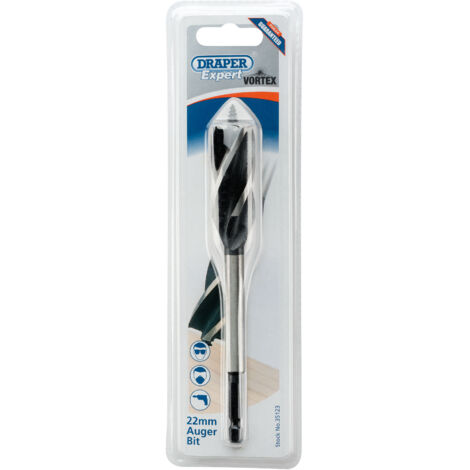 Draper 4-Fluted Auger Bit, 22mm Diameter, 165mm Length, Model 35123 for Drilling Wood and Soft Materials (1/5)