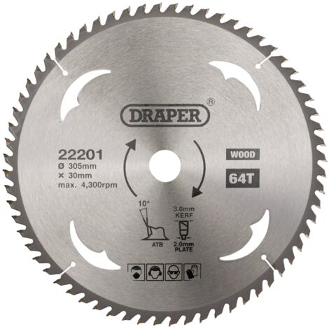 Draper TCT Circular Saw Blade for Wood, 305mm Diameter, 30mm Arbor, 64 Teeth (Model 22201) (1/5)