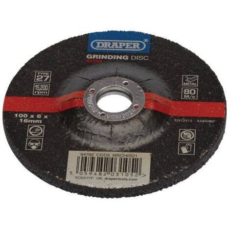 Draper DPC Metal Grinding Disc – 100x6x16mm, Heavy-Duty Abrasive Disc for Metal Grinding and Surface Preparation (1/2)