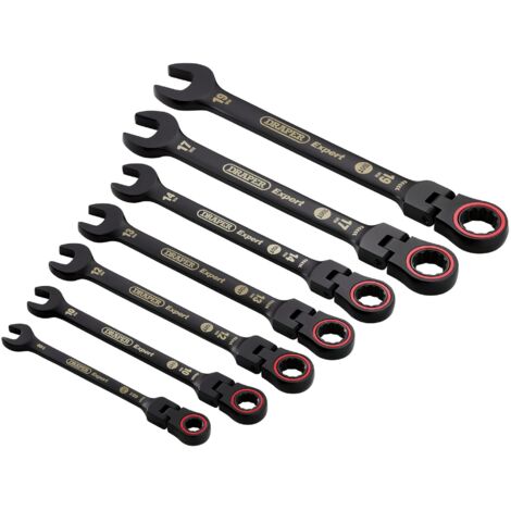 Draper 7-Piece Hi-Torq® Metric Flexible Head Ratchet Spanner Set with Black Finish (1/2)