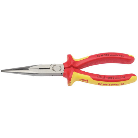 Draper Knipex 26 18 200UKSBE VDE Fully Insulated 200mm Long Nose Pliers with Safety Certification - Model 32012