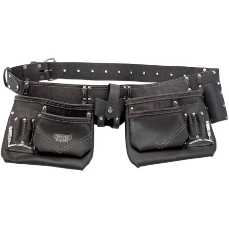 Draper Tools Leather Tool Belt with Pouch, 50mm Width, Black (1/5)