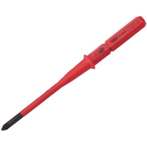 Draper Slim Ergo Plus VDE Interchangeable Blade Precision Electric Screwdriver with Extra Slim PZ/SL Tips, Red and Blue, 80mm (1/3)