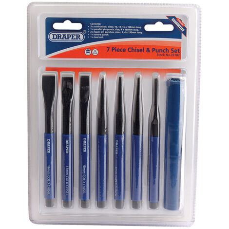 Draper 7-Piece Cold Chisel and Punch Set (Model 23187) for Heavy-Duty Metalworking and Automotive Tasks (1/5)