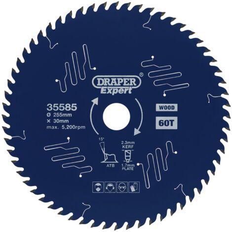 Draper Expert TCT Circular Saw Blade for Wood – 255 x 30mm, 60 Teeth, PTFE Coating, Model 35585 (1/5)