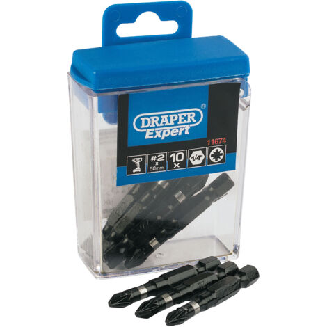 Draper Expert No. 2 Phillips (PZ) Impact Bits, 50mm Length, 10-Piece Set (Model 11674)
