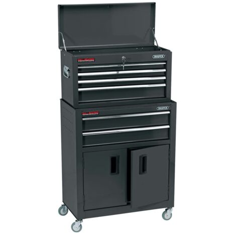 Draper Tools Black Metal Tool Cabinet with Storage Drawer, 61.6 x 33 x 99.8 cm