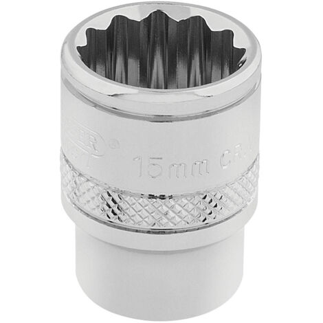 Draper 15mm 12-Point Socket, 3/8-Inch Drive, Polished Chrome Finish, Metric Size (Part No. 32778) (1/5)