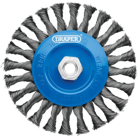 Draper Twistknot Wire Wheel Brush – 150mm Diameter, M14 Thread, Steel Twist-Knot Flat Wire Brush for Surface Cleaning and Deburring (1/2)