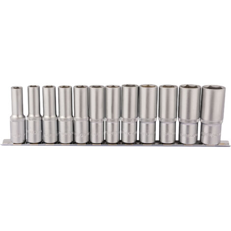 Draper 12-Piece 1/2" Square Drive Deep Socket Set with Metal Rail