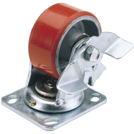 Heavy Duty 125mm Diameter Polyurethane Swivel Plate Castors with Brake – 300kg Load Capacity, Durable PU Wheels, and Swivel Plate for Heavy Equipment (Model 65527) (1/5)