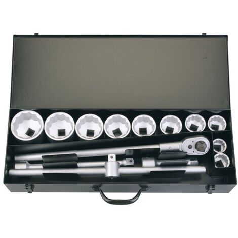 Draper 14-Piece Metric Square Drive Socket Set (53037) with Ratchet, Including Bi-Hexagon Sockets in a Box (1/2)