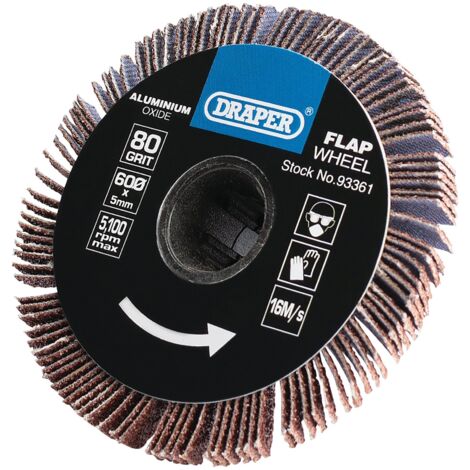Draper Aluminium Oxide Flap Wheel – 5 x 60mm, 80 Grit for Metal Grinding and Finishing (Model 93361) (1/5)