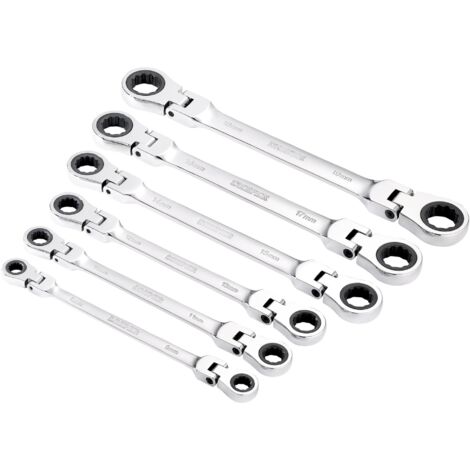 Draper 6-Piece HI-TORQ® Metric Flexible Head Double Ring Ratchet Spanner Set (Model 27762)