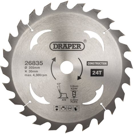 Draper TCT Construction Circular Saw Blade – 305mm Diameter, 30mm Arbor, 24 Teeth, Suitable for TCT Saws (1/5)