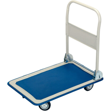 Draper Tools Heavy-Duty Platform Trolley with Folding Handle, 150kg Capacity, 63x48x85 cm, Blue and White (1/5)