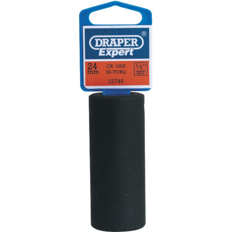 Draper Expert HI-TORQ® 24mm Deep Impact Socket, 1/2" Drive, Metric, Heavy-Duty Impact Socket, Display Pack (1/5)