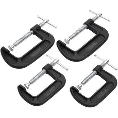 Heavy Duty Draper G-Clamp Set – 4-Piece Heavy-Duty G-Clip Clamp Kit for Woodworking and Metalworking