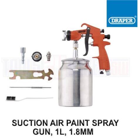 Draper Suction Air Paint Spray Gun with 1L Capacity and 1.8mm Nozzle - High-Pressure Air Spray Gun Model 28354