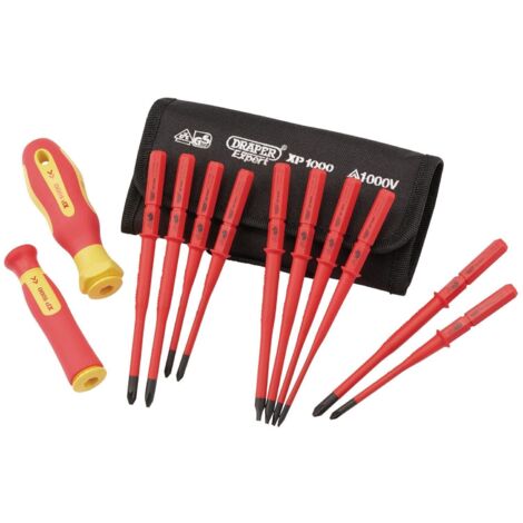 Draper 70867 XP1000 VDE Insulated Interchangeable Screwdriver Set (12 Pieces) in Red and Yellow