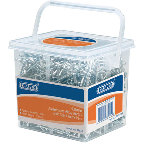 Draper 1200-Piece Tub of 4.0mm Diameter Blind Rivets (Approx. 10.2mm Length) - Model 37658 (1/5)
